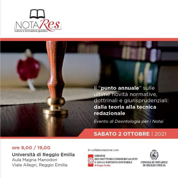 Il 2 ottobre Notai e Commercialisti in convegno a Reggio Emilia