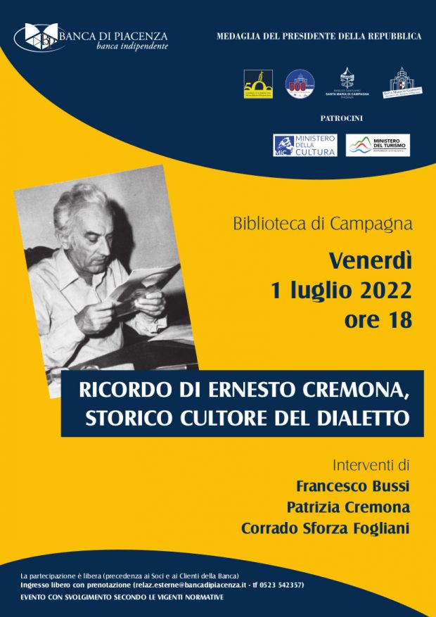 Oggi si ricorda Ernesto Cremona storico cultore del dialetto piacentino