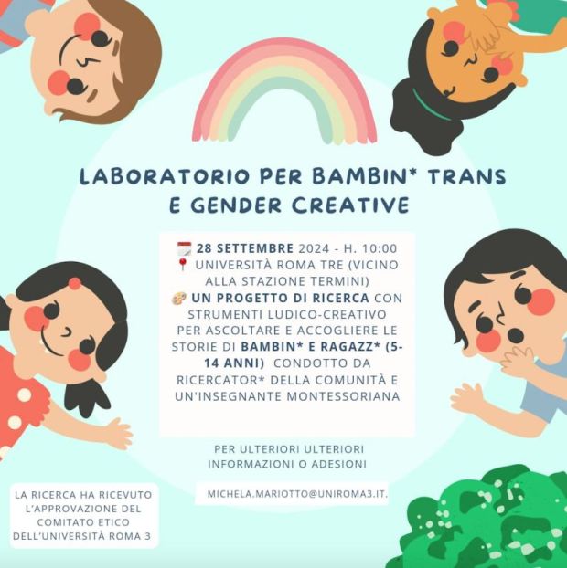 Laboratorio per “bambin* trans e gender creative” all’Università Roma Tre.